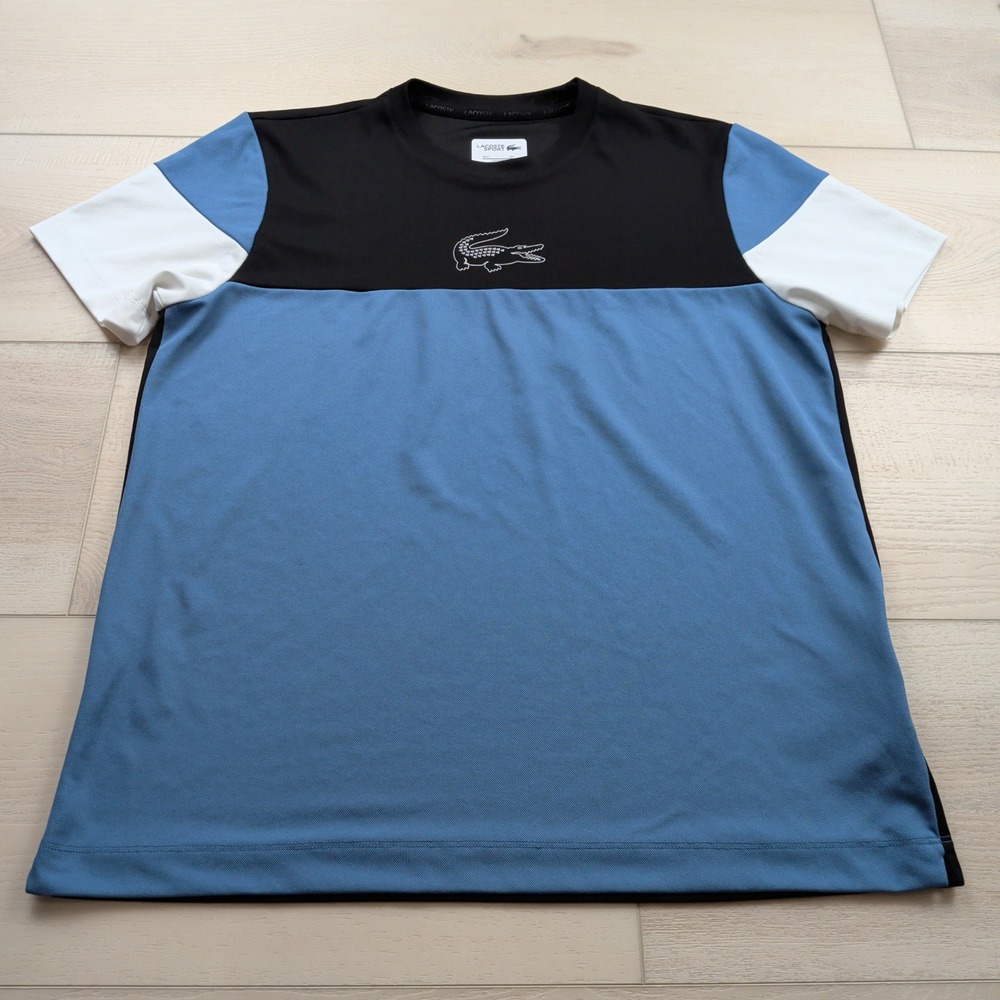 Lacoste Sport Ultra Dry Mens Blue Black Colorblock T-Shirt TH3421 Size L